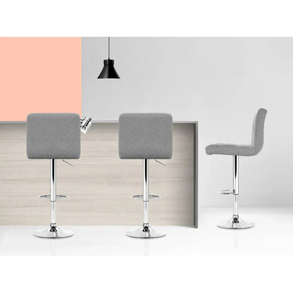 Artiss 4x Bar Stools Fabric Gas Lift Grey - Mekamart Australia