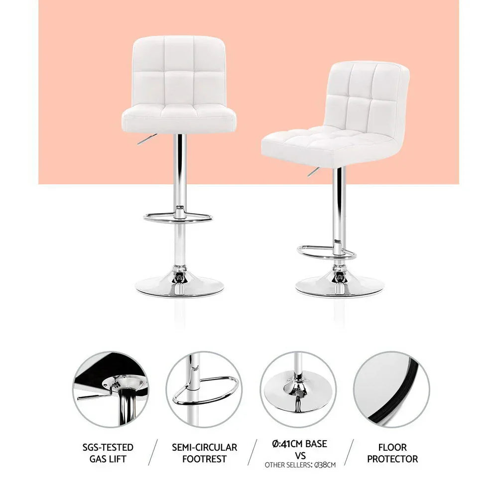 Artiss 2x Bar Stools Leather Gas Lift White - Mekamart Australia