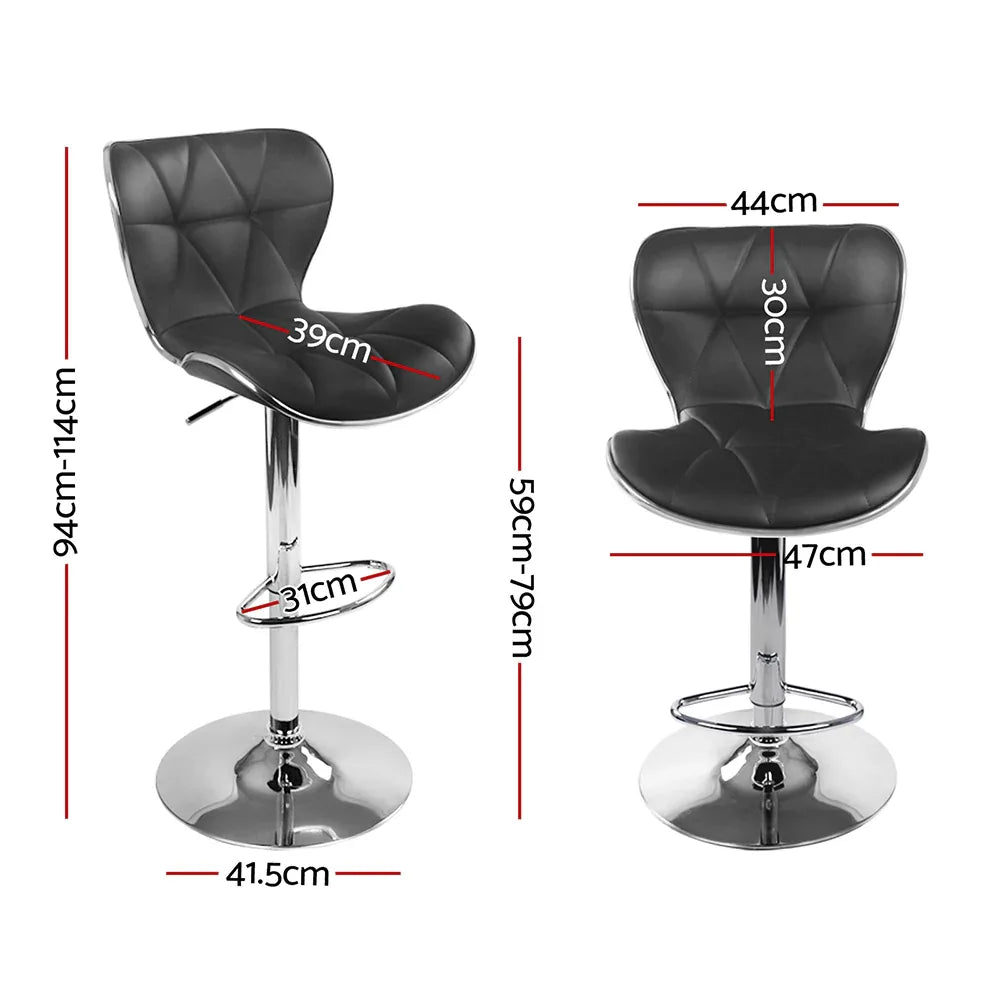 Artiss 2x Bar Stools Gas Lift Leather Seat Black - Mekamart Australia