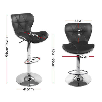 Artiss 2x Bar Stools Gas Lift Leather Seat Black - Mekamart Australia