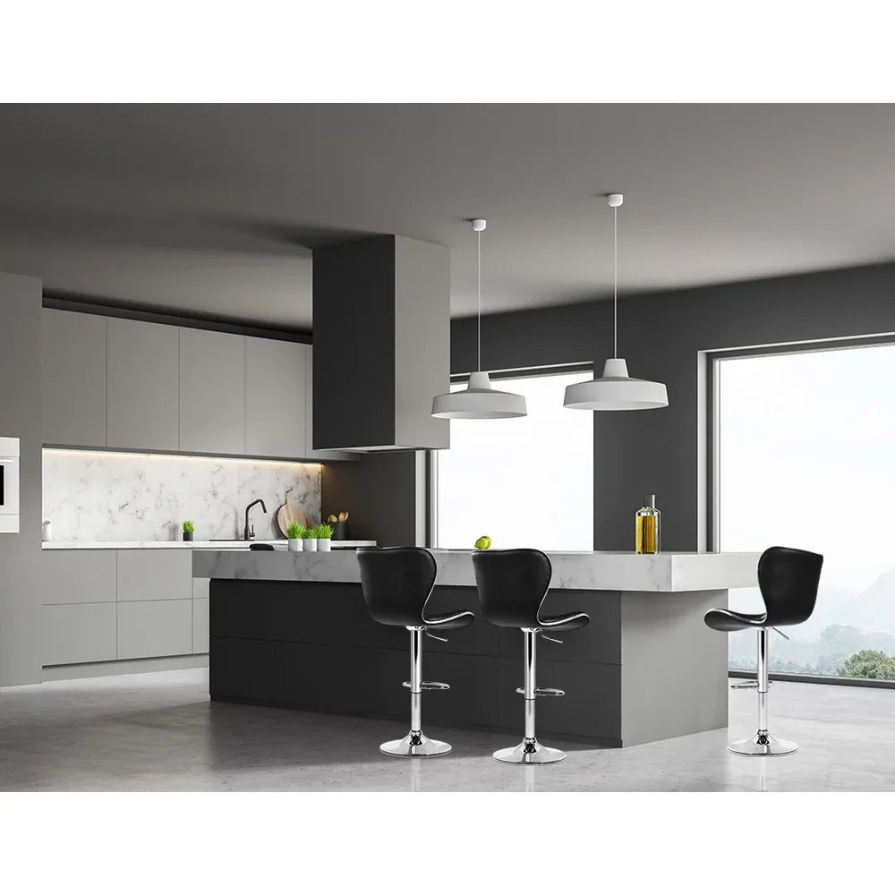 Artiss 2x Bar Stools Gas Lift Leather Seat Black - Mekamart Australia