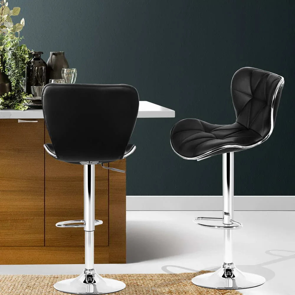 Artiss 2x Bar Stools Gas Lift Leather Seat Black - Mekamart Australia