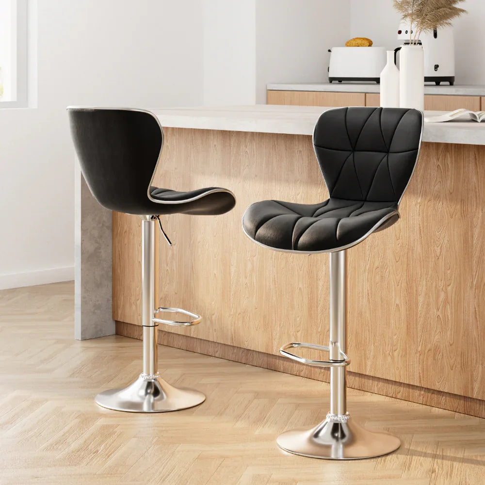 Artiss 2x Bar Stools Gas Lift Leather Seat Black - Mekamart Australia