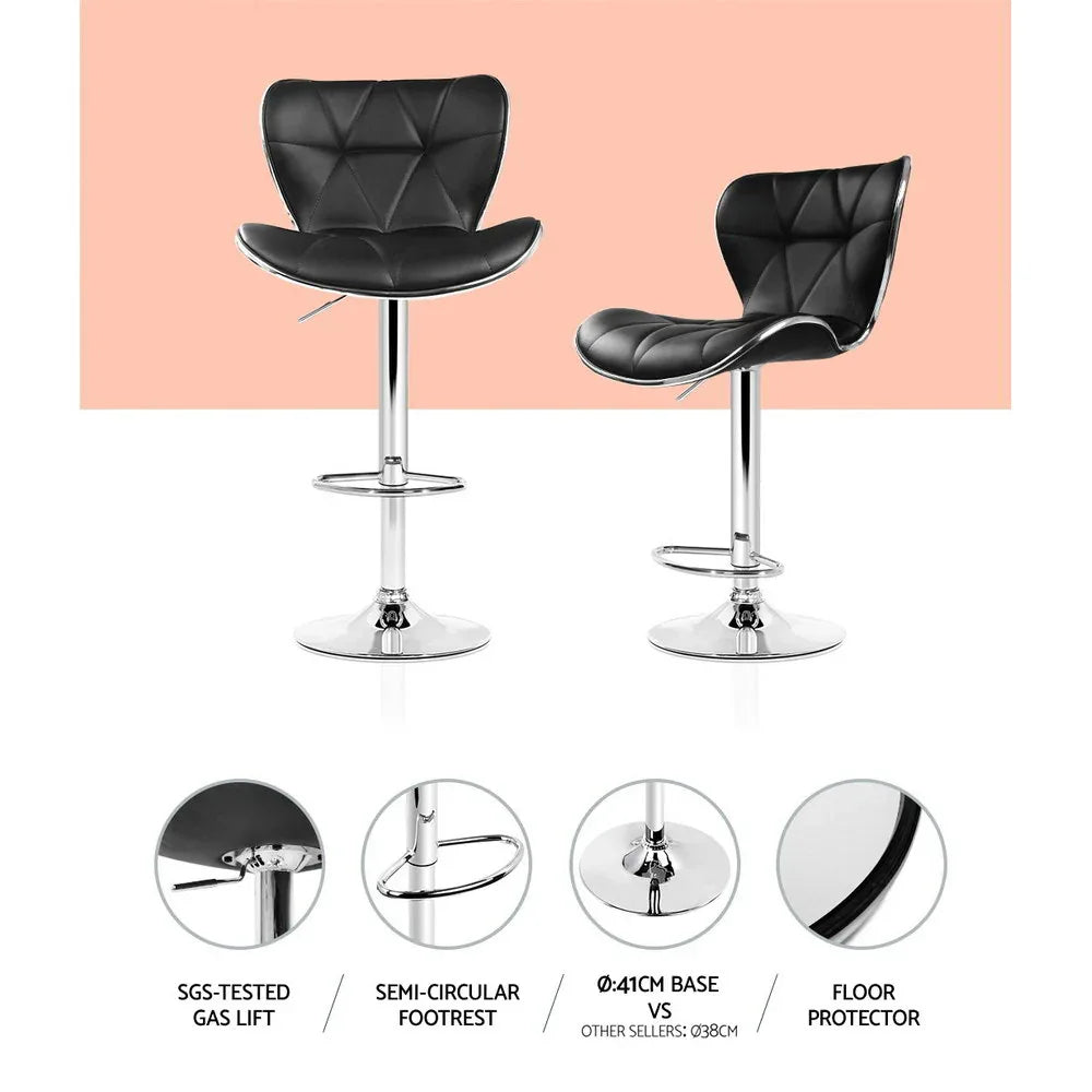 Artiss 4x Bar Stools Gas Lift Leather Seat Black - Mekamart Australia