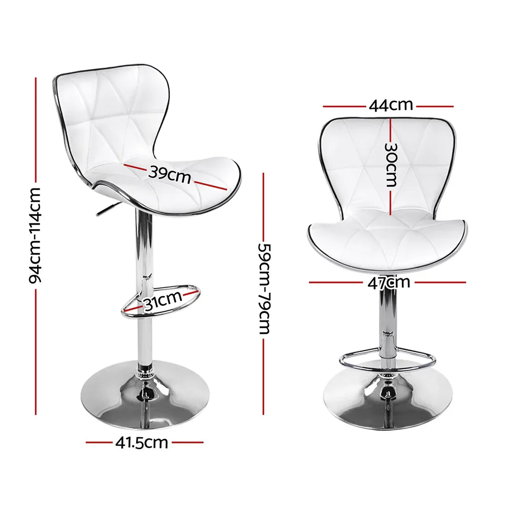 Artiss 2x Bar Stools Gas Lift Leather Seat White - Mekamart Australia