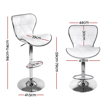 Artiss 2x Bar Stools Gas Lift Leather Seat White - Mekamart Australia