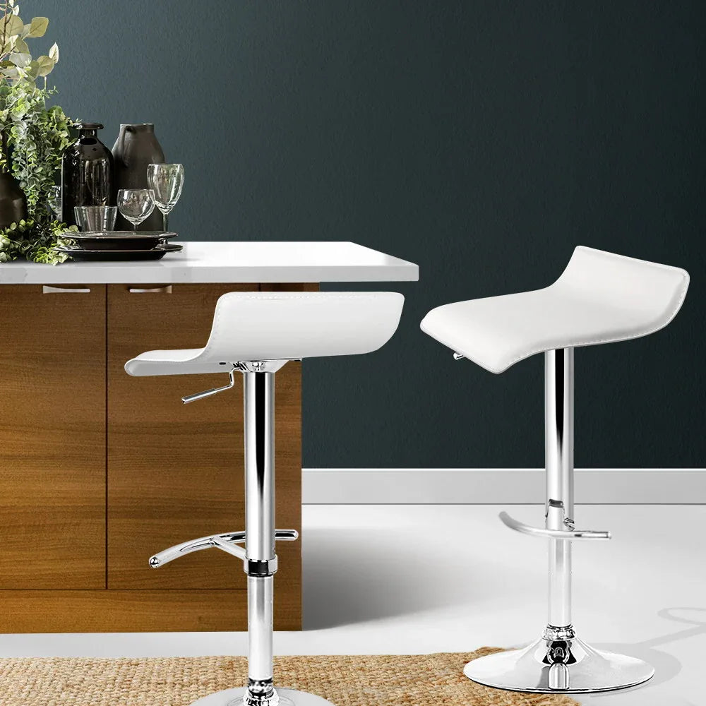 Artiss 2x Bar Stools Adjustable Gas Lift Chairs White - Mekamart Australia