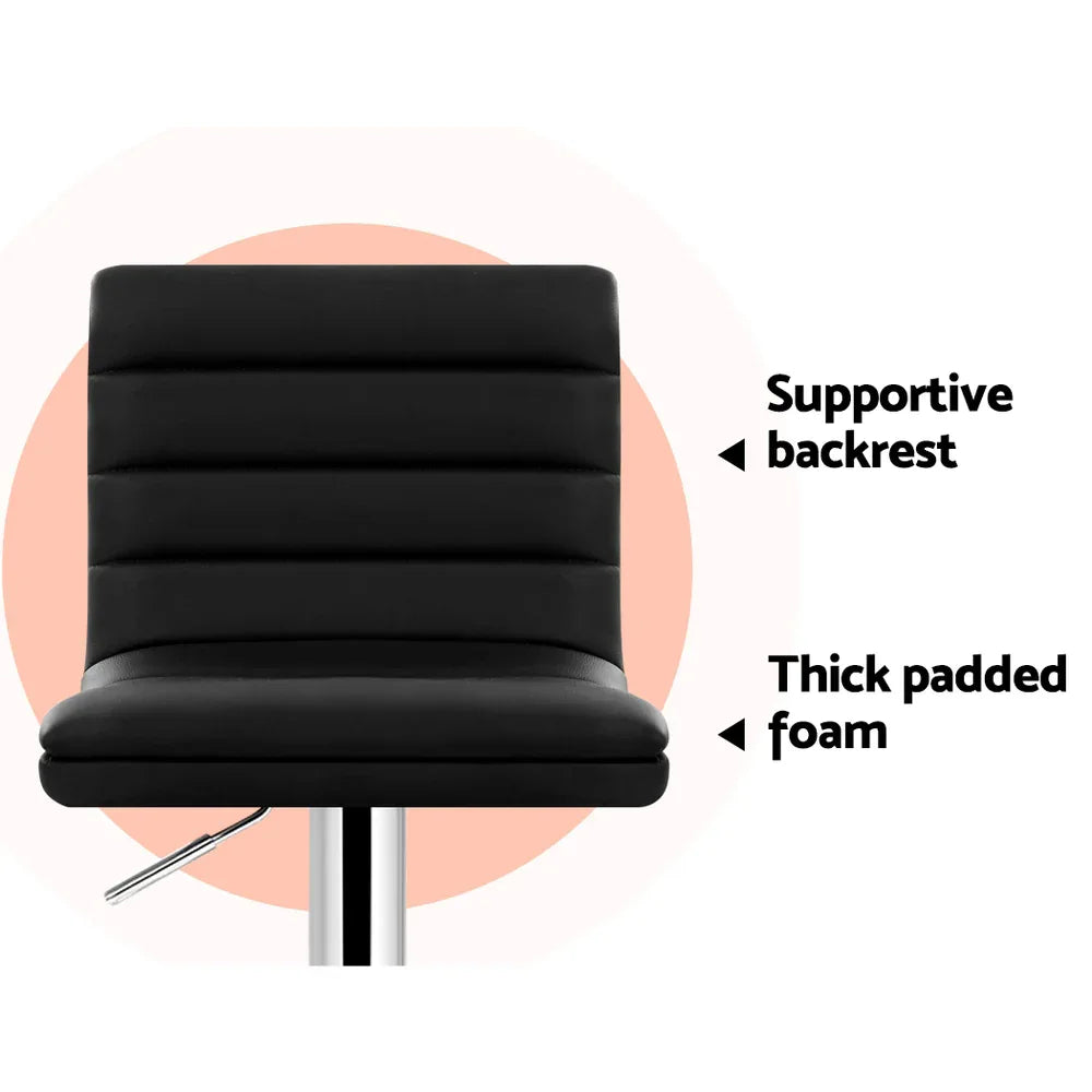 Artiss 2x Bar Stools Padded Leather Gas Lift Black - Mekamart Australia