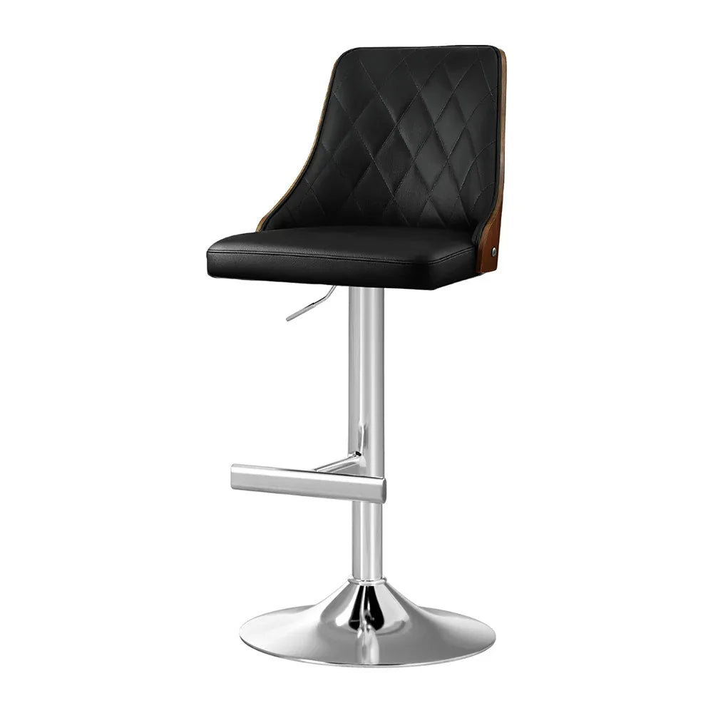 Artiss Bar Stool Bentwood Swivel Adjustable Kitchen Counter Stool Leather Black - Mekamart Australia