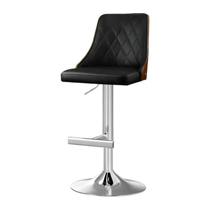 Artiss Bar Stool Bentwood Swivel Adjustable Kitchen Counter Stool Leather Black - Mekamart Australia