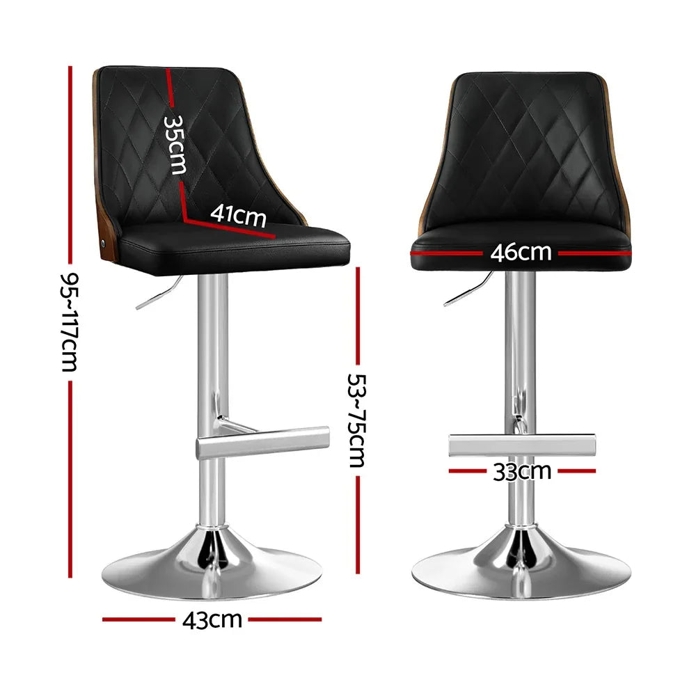 Artiss Bar Stool Bentwood Swivel Adjustable Kitchen Counter Stool Leather Black - Mekamart Australia