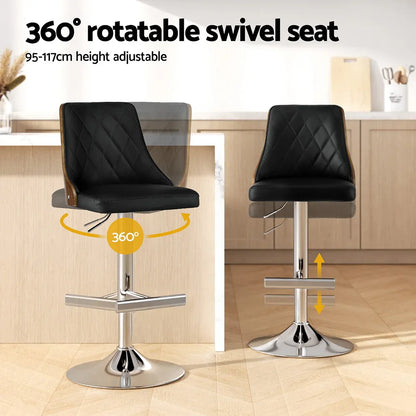 Artiss Bar Stool Bentwood Swivel Adjustable Kitchen Counter Stool Leather Black - Mekamart Australia