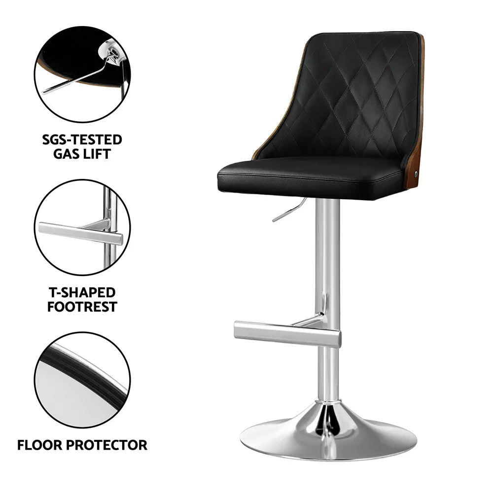 Artiss Bar Stool Bentwood Swivel Adjustable Kitchen Counter Stool Leather Black - Mekamart Australia