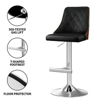 Artiss Bar Stool Bentwood Swivel Adjustable Kitchen Counter Stool Leather Black - Mekamart Australia