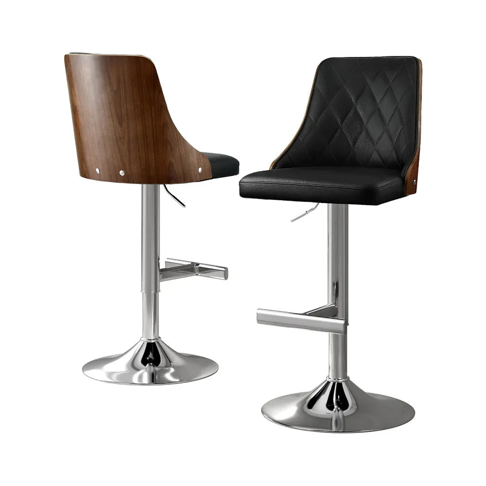 Artiss 2X Bar Stool Wood Swivel Adjustable Kitchen Counter Stool Leather Black - Mekamart Australia