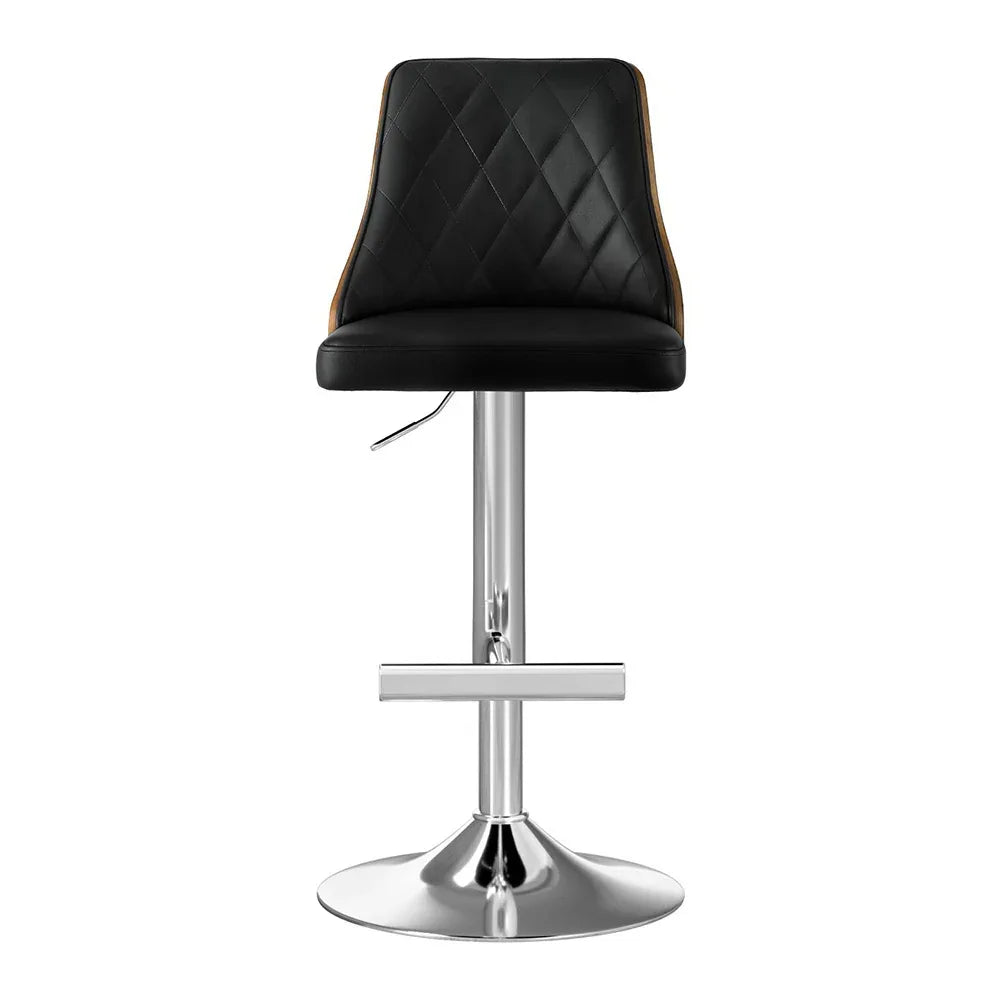 Artiss 4X Bar Stool Wood Swivel Adjustable Kitchen Counter Stool Leather Black - Mekamart Australia