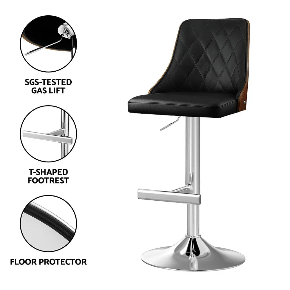 Artiss 4X Bar Stool Wood Swivel Adjustable Kitchen Counter Stool Leather Black - Mekamart Australia