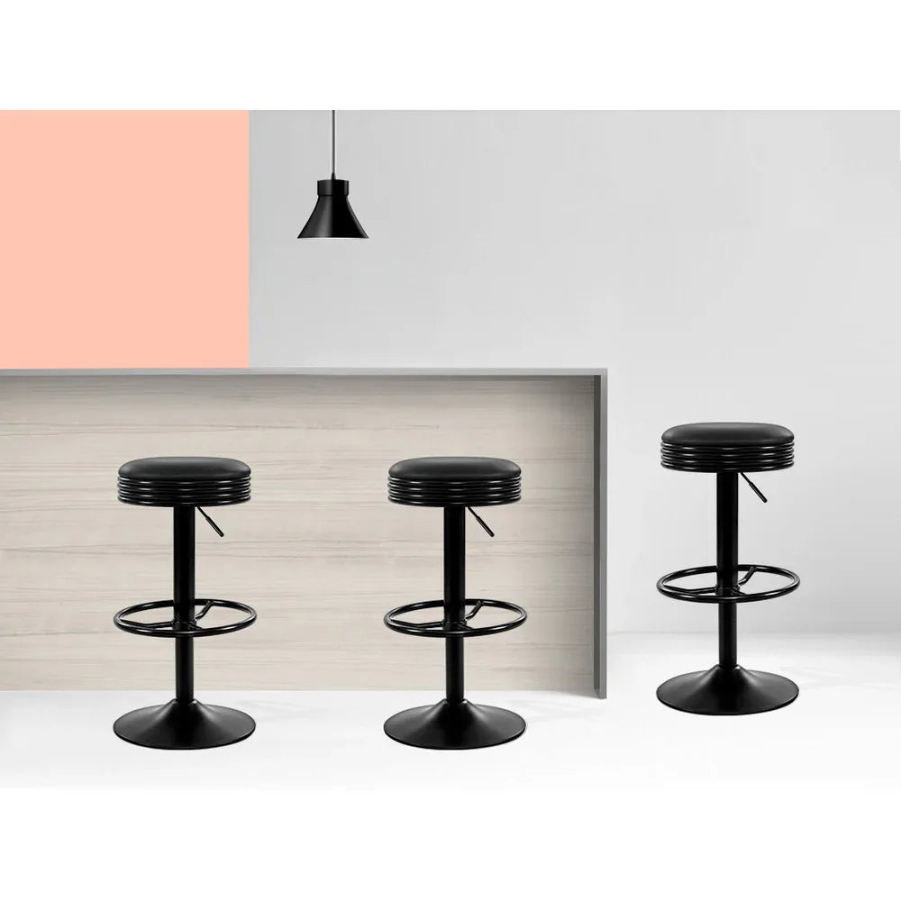Artiss 2x Bar Stools Leather Padded Gas Lift Black - Mekamart Australia
