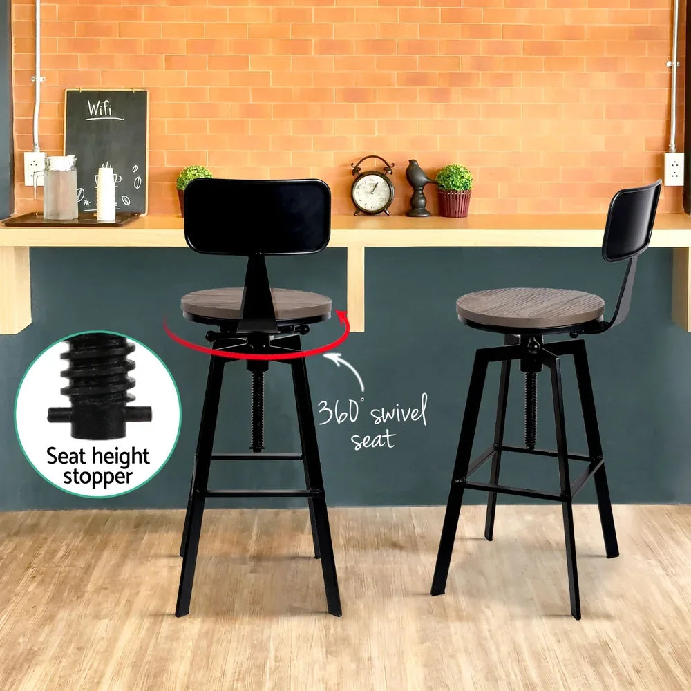 Artiss 4x Bar Stools Kitchen Dining Chairs Adjustable Wood Stool w/Backrest - Mekamart Australia
