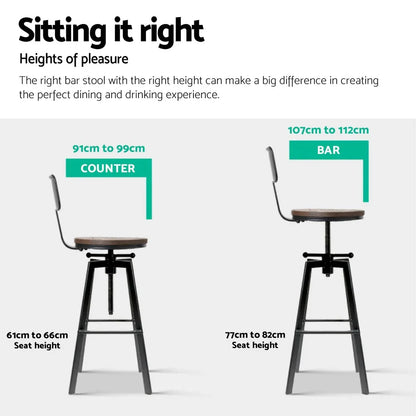 Artiss 4x Bar Stools Kitchen Dining Chairs Adjustable Wood Stool w/Backrest - Mekamart Australia