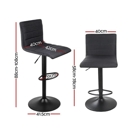 Artiss 2x Bar Stools Gas Lift Linen Fabric Black - Mekamart Australia