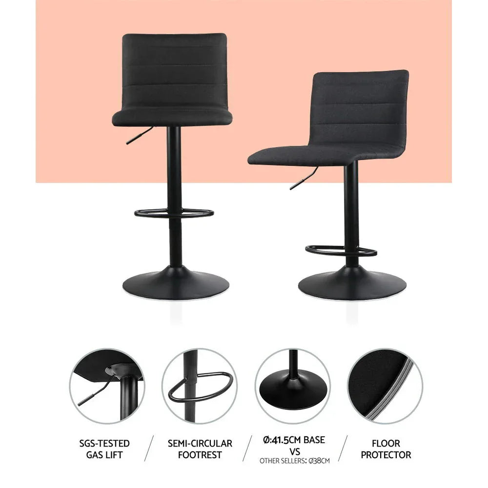 Artiss 2x Bar Stools Gas Lift Linen Fabric Black - Mekamart Australia