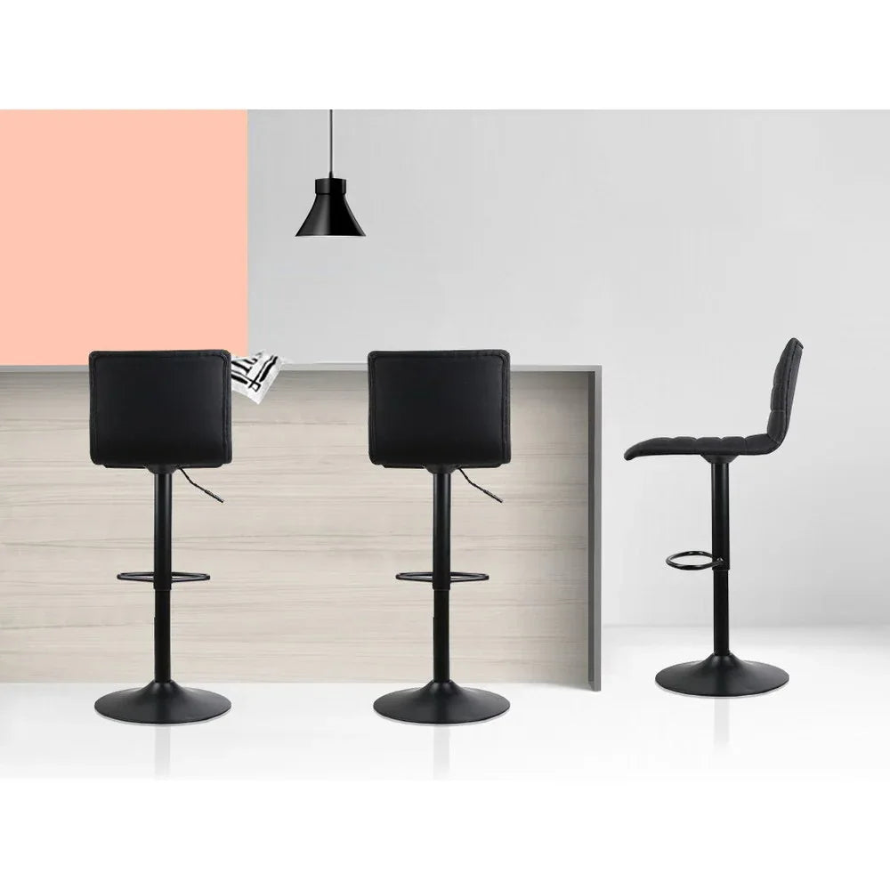 Artiss 2x Bar Stools Gas Lift Linen Fabric Black - Mekamart Australia