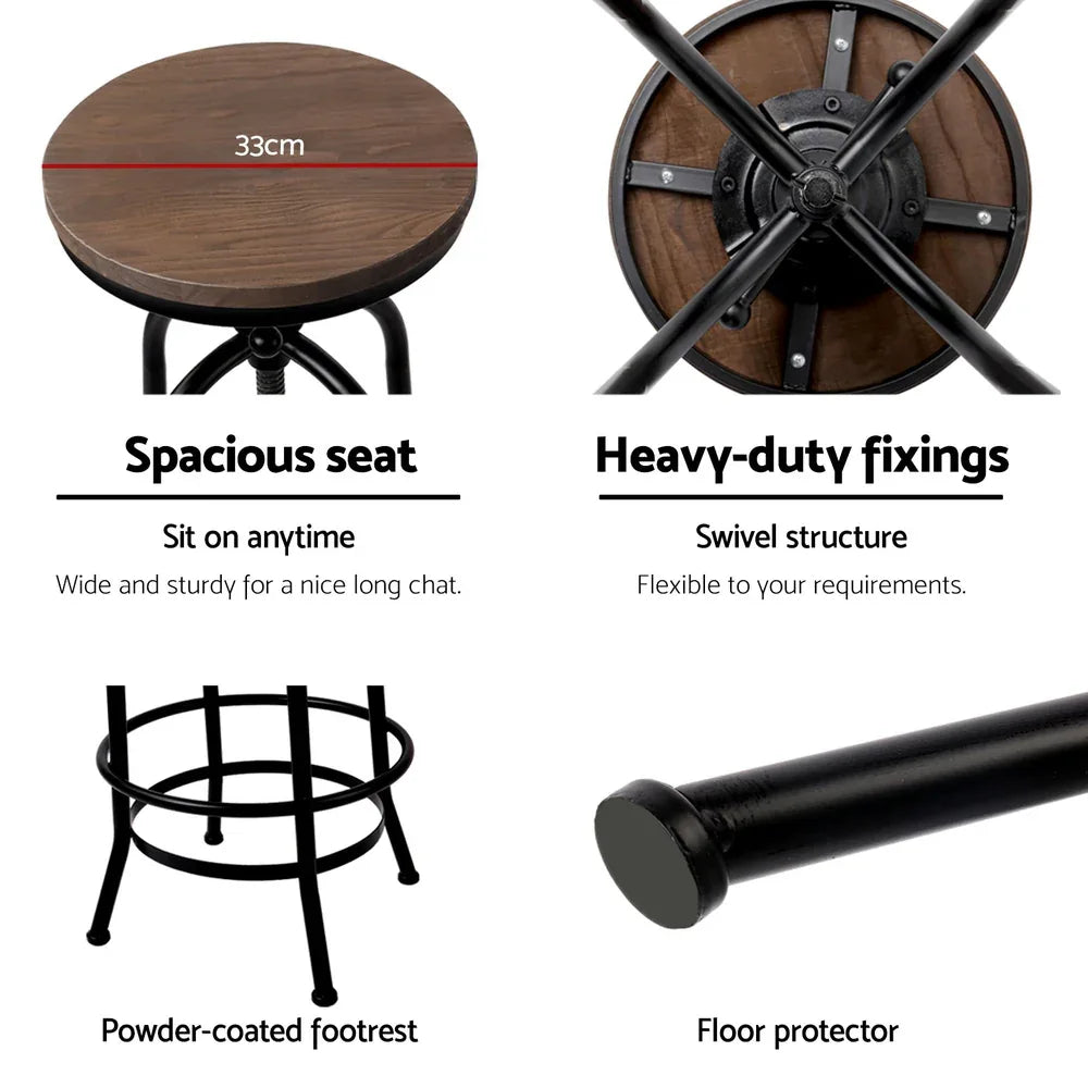 Artiss 4x Bar Stools Kitchen Dining Chairs Adjustable Wooden Vintage Stool - Mekamart Australia