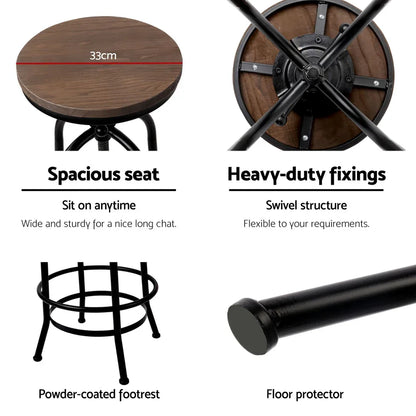 Artiss 4x Bar Stools Kitchen Dining Chairs Adjustable Wooden Vintage Stool - Mekamart Australia
