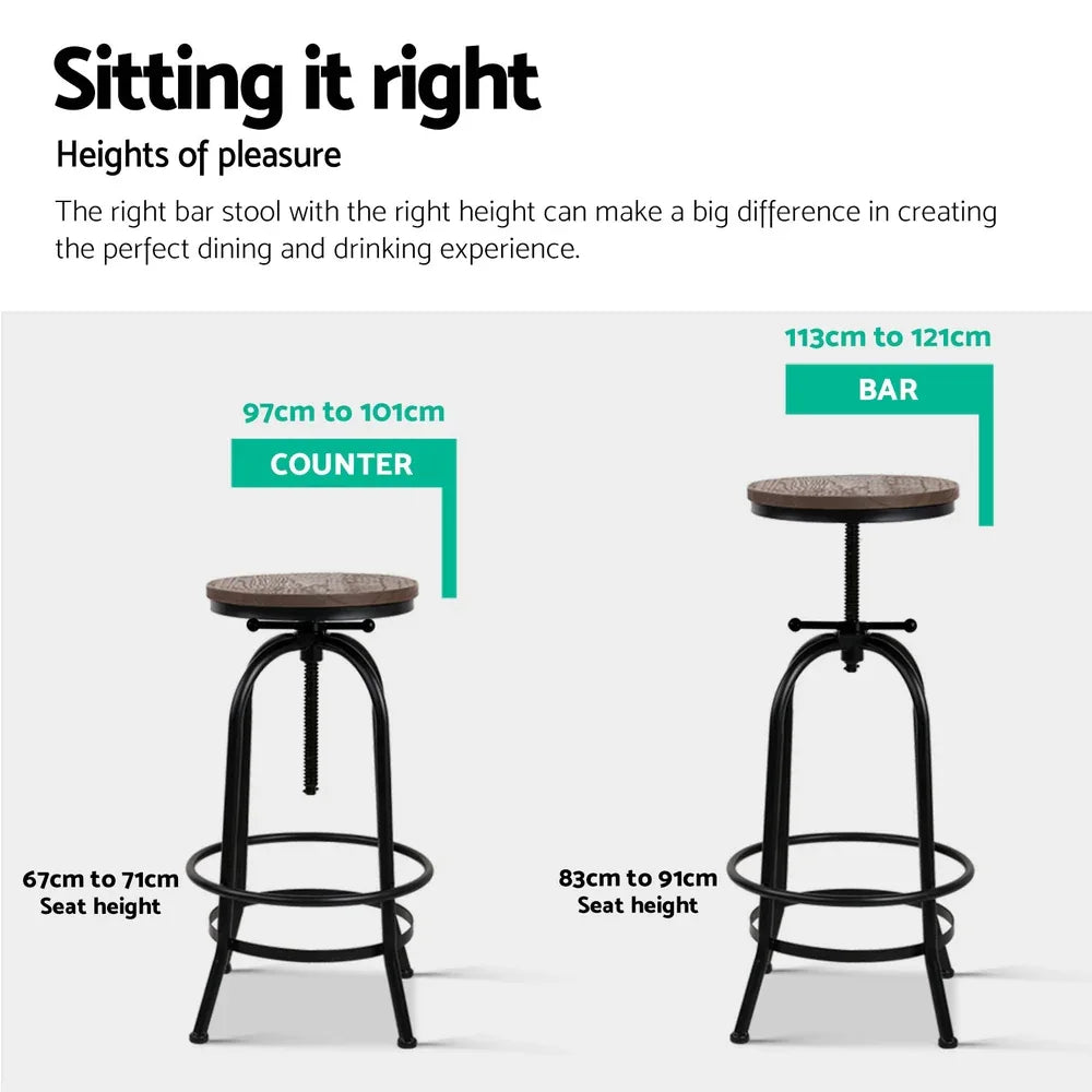 Artiss 4x Bar Stools Kitchen Dining Chairs Adjustable Wooden Vintage Stool - Mekamart Australia