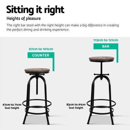 Artiss 4x Bar Stools Kitchen Dining Chairs Adjustable Wooden Vintage Stool - Mekamart Australia