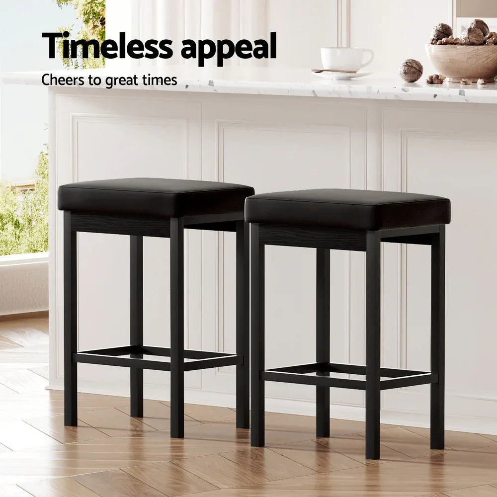 2x Artiss Metal Bar Stools PU Seat Dining Counter Chairs - Mekamart Australia