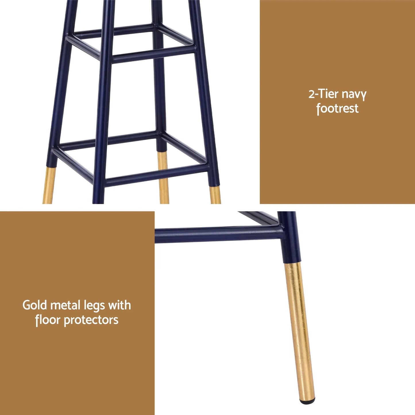 Artiss 2x Bar Stools Metal Gold Navy - Mekamart Australia