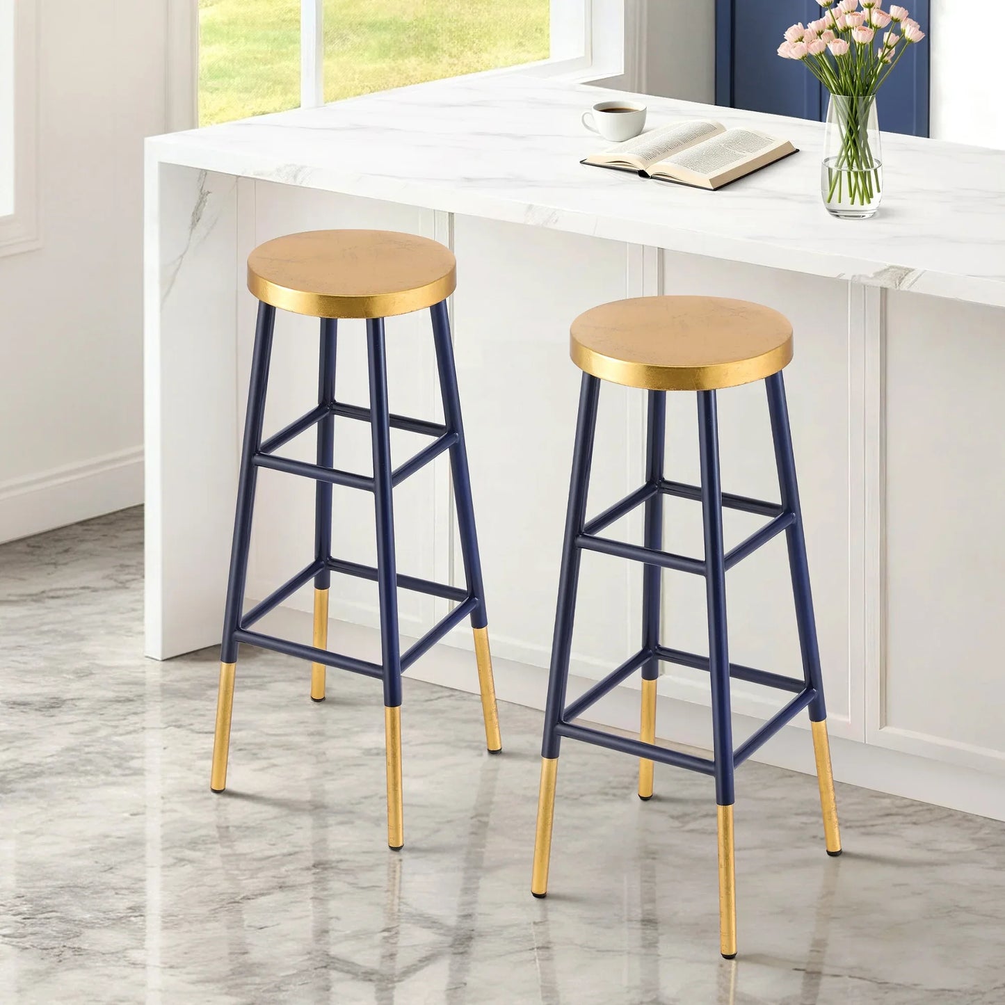Artiss 2x Bar Stools Metal Gold Navy - Mekamart Australia