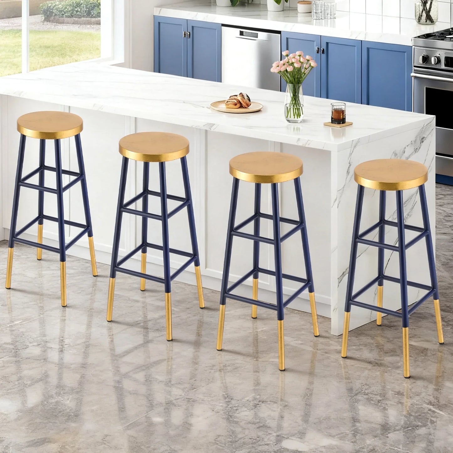 Artiss 4x Bar Stools Metal Gold Navy - Mekamart Australia