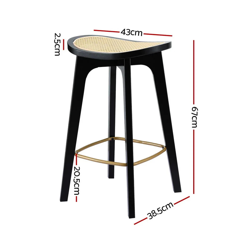 Artiss 2x Bar Stools Rattan Counter Kitchen Dinning Chair Bamboo Saddle Black - Mekamart Australia