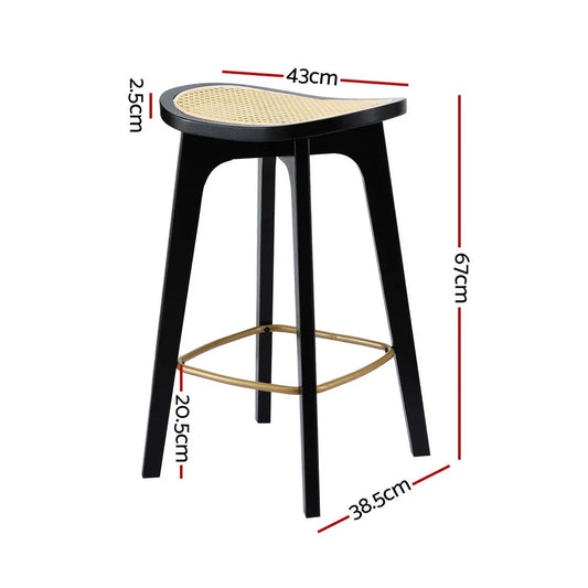 Artiss 2x Bar Stools Rattan Counter Kitchen Dinning Chair Bamboo Saddle Black - Mekamart Australia