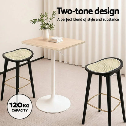 Artiss 4x Bar Stools Rattan Counter Kitchen Dinning Chair Bamboo Saddle Black - Mekamart Australia