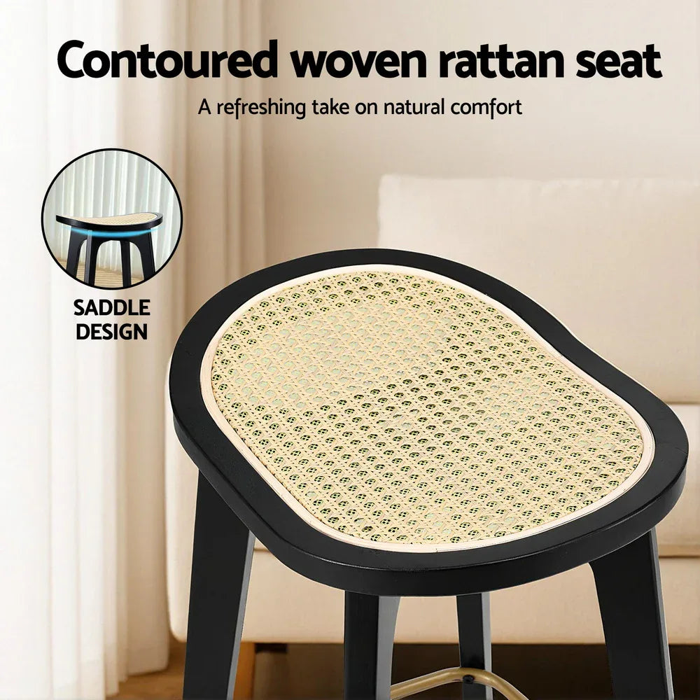 Artiss 4x Bar Stools Rattan Counter Kitchen Dinning Chair Bamboo Saddle Black - Mekamart Australia