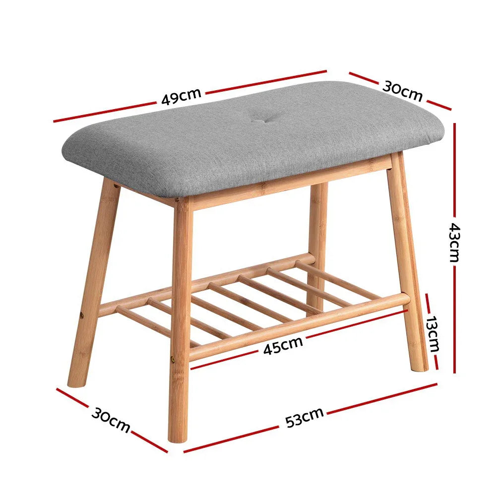 Artiss Shoe Rack Shoe Bench Fabric Seat 2 Pairs - Mekamart Australia
