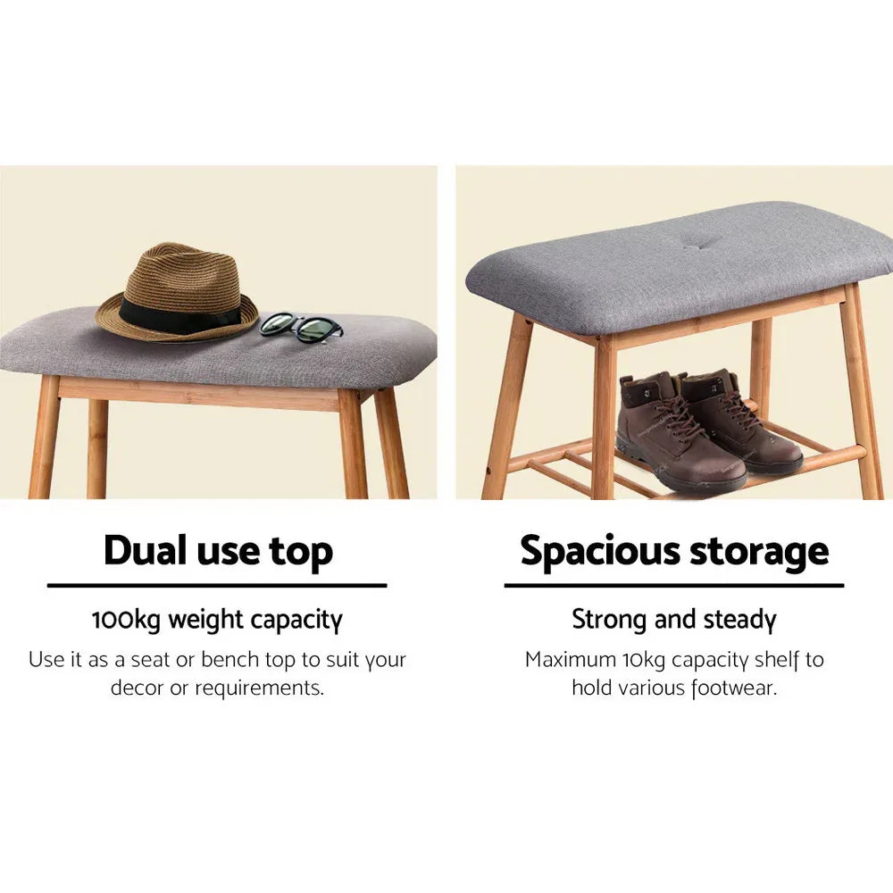 Artiss Shoe Rack Shoe Bench Fabric Seat 2 Pairs - Mekamart Australia