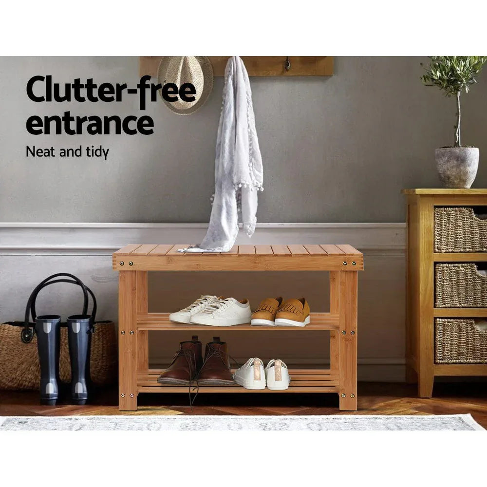 Artiss Shoe Rack Shoe Bench 10 Pairs Bamboo - Mekamart Australia