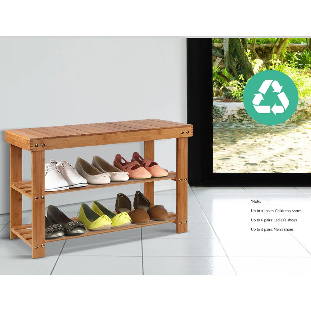Artiss Shoe Rack Shoe Bench 10 Pairs Bamboo - Mekamart Australia