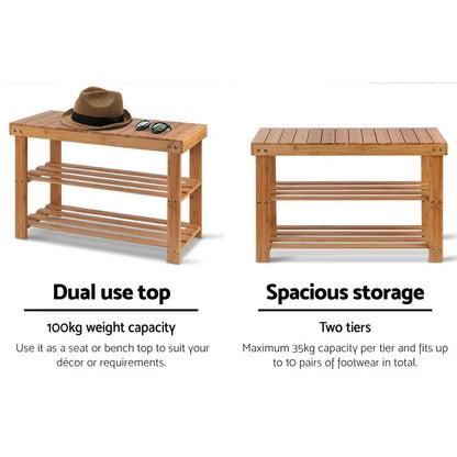 Artiss Shoe Rack Shoe Bench 10 Pairs Bamboo - Mekamart Australia