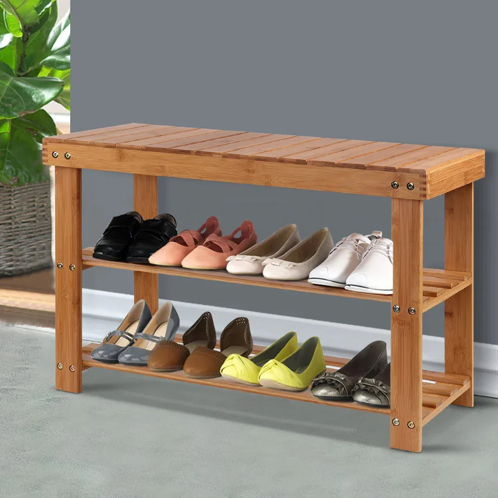 Artiss Shoe Rack Shoe Bench 10 Pairs Bamboo - Mekamart Australia