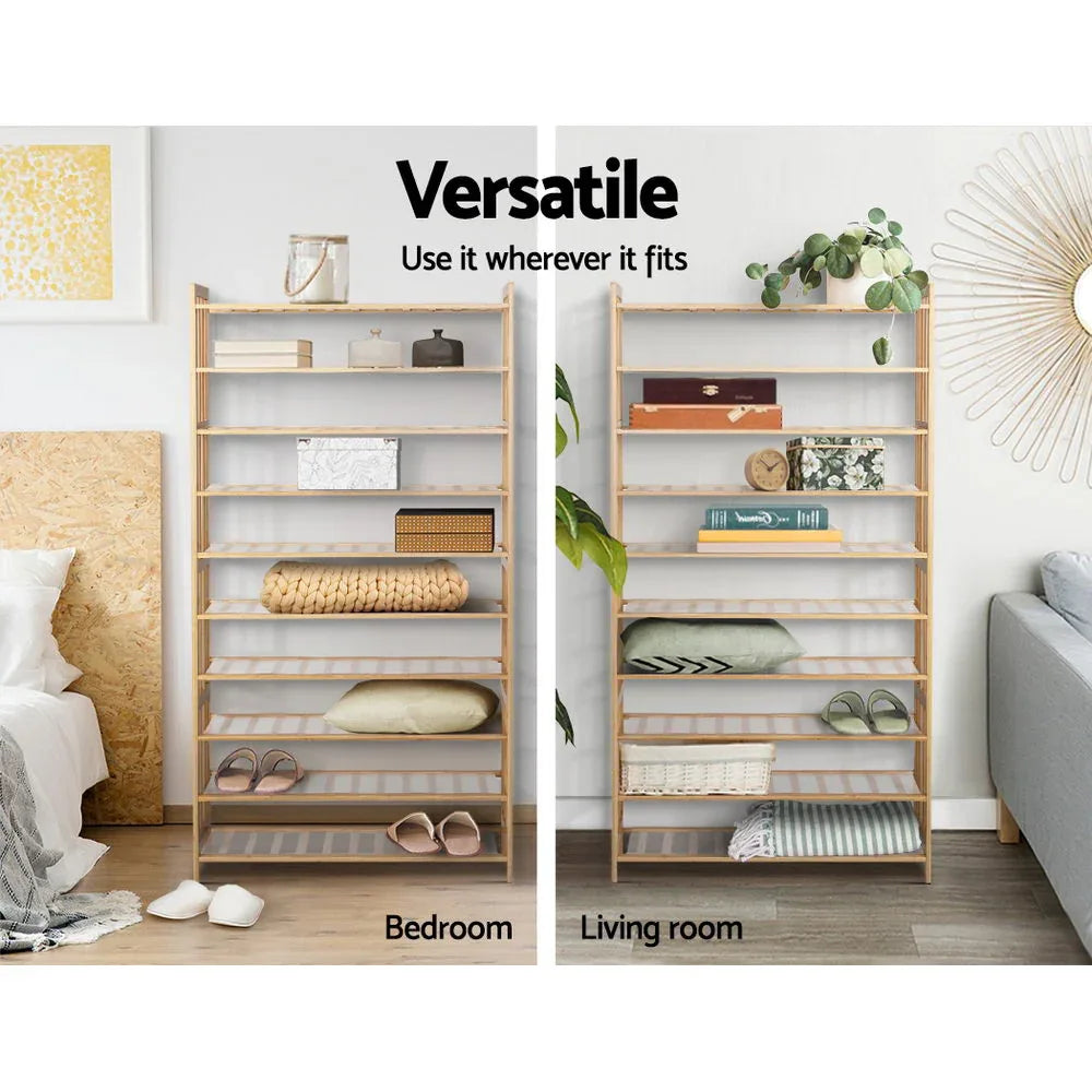 Artiss Shoe Rack Cabinet Bamboo 10-tier 50 Pairs - Mekamart Australia