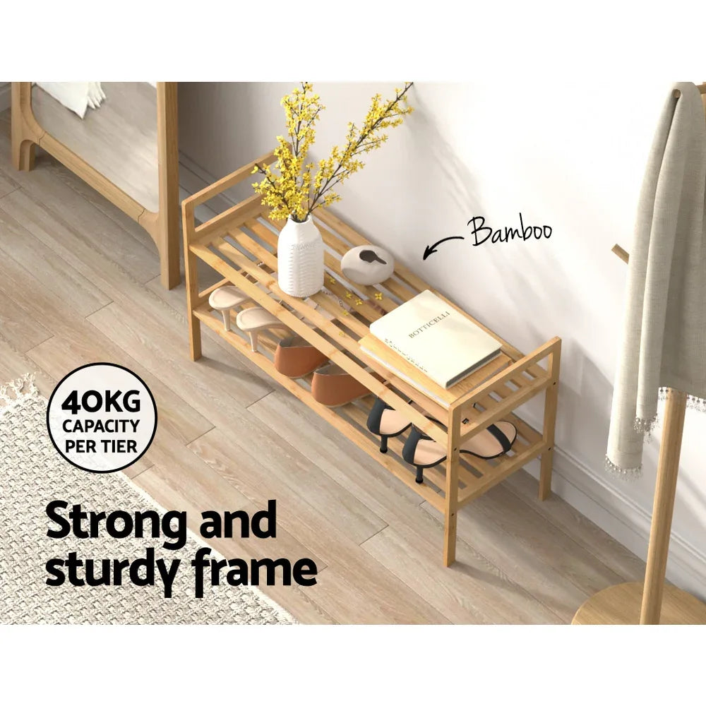 Artiss Shoe Rack Cabinet Bamboo Storage Organiser Pine - Mekamart Australia