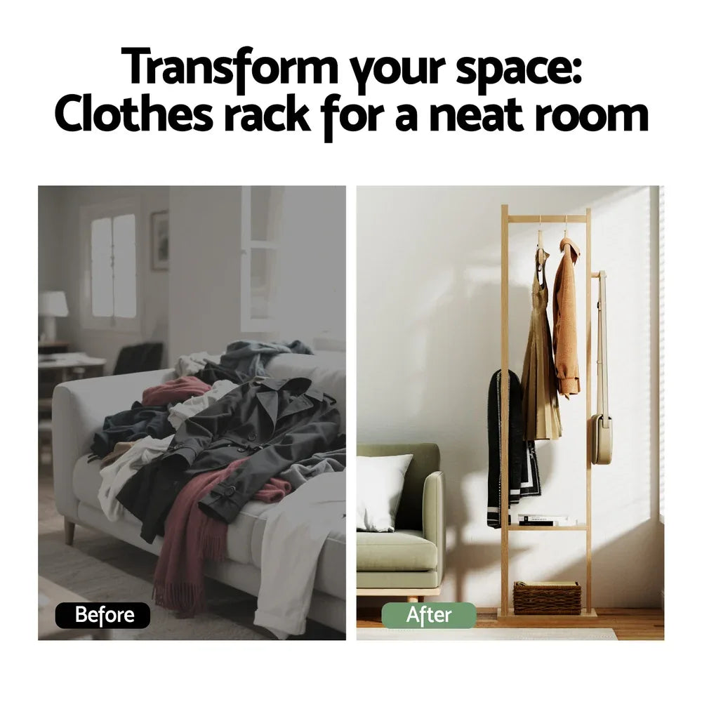 Artiss Clothes Rack Airer Coat Stand Bamboo - Mekamart Australia