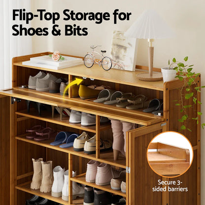 Artiss Shoe Rack Cabinet 30 Pairs Storage Cupboard Bamboo - Mekamart Australia