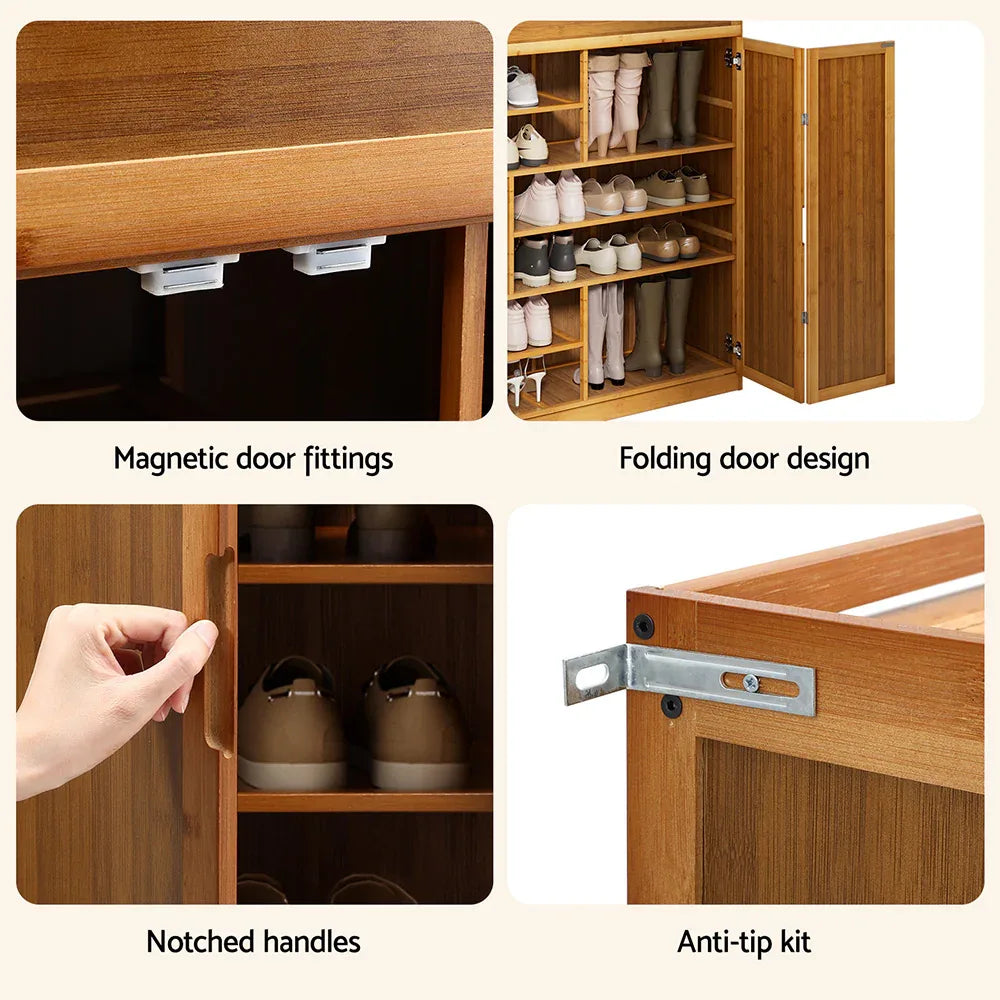 Artiss Shoe Rack Cabinet 30 Pairs Storage Cupboard Bamboo - Mekamart Australia